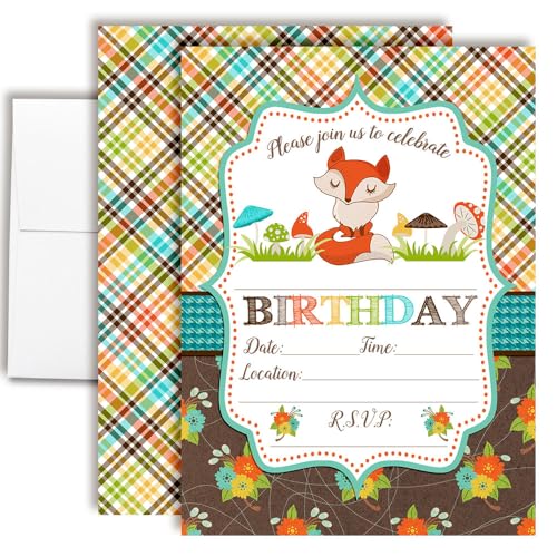 Invitaciones de fiesta de cumpleaños de Fox de otoño con sobres blancos por AmandaCreation
