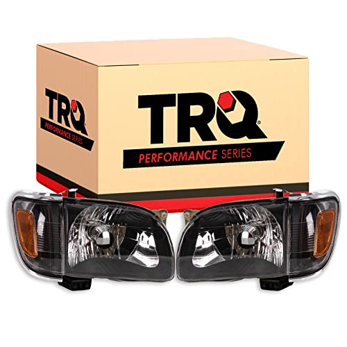 Image of TRQ 2 Piece Headlight Assembly Set Halogen Black Bezel Driver & Passenger Side Compatible with Toyota Tacoma 2001-2004 TO2502136 TO2503136