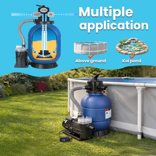 Image of XtremepowerUS 13 inch Sand Filter Pool Pump 3 /4HP, 2,400 GPH, GFCI Timer Plug Included, Multi-Port Valve, Above Ground Swimming Pool Set, Up to 10,000 Gallons, 1-1 /4 inch NPT