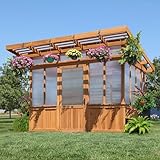 Backyard Discovery Poppy 11' x 7' Cedar Wood and Polycarbonate Walk-In Greenhouse Kit with Exhaust Fan, Windows, Hose Hook-Ups, PowerPort, Staging Shelves, Plant Hooks for Year-Round Outdoor Gardening