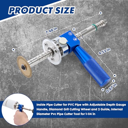 Image of New Inside Pipe Cutter for PVC Pipe with Adjustable Depth Gauge Handle, Diamond Grit Cutting Wheel and 2 Guide, Internal Diameter Pvc Pipe Cutter Tool for 1-1 /4 IN
