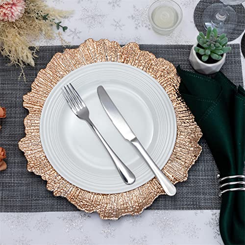 Jrhcgh 13" Round Orange Rose Gold Charger Plates Set Of 6, Plastic Reef Chargers For Dinner Plates, Wedding Supplies For All Holidays (Orange Rose Gold) #TOP2