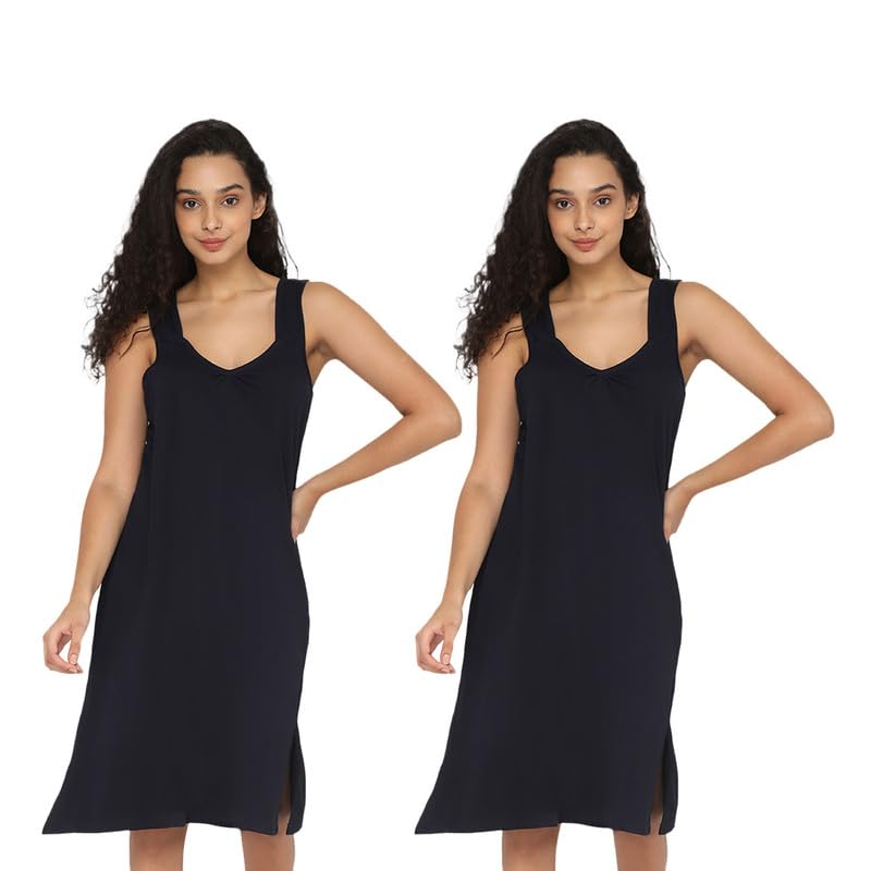Image of INTIMACY LINGERIE Knee-Length Cotton Slips for Women Maxi Nighty Slip 3 /4 Slip Short Nighty Comfortable Cotton Night Slip for Women