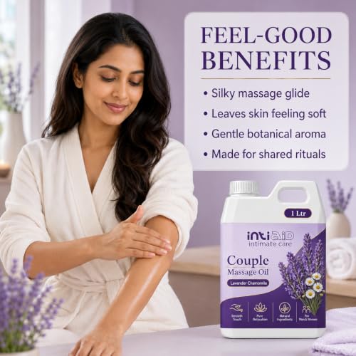 Image of Couples Massage Oil - Lavender & Chamomile Relaxing Body Massage Oil with Almond & Jojoba for Date Nights & Stress Relief - 1 Ltr