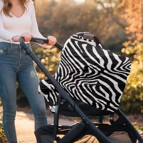 Image of Forchrinse Zebra Stripes Baby Car Seat Canopy for Boys Girls-Soft Nursing Breastfeeding Cover Multi-use Stroller Cover Washable