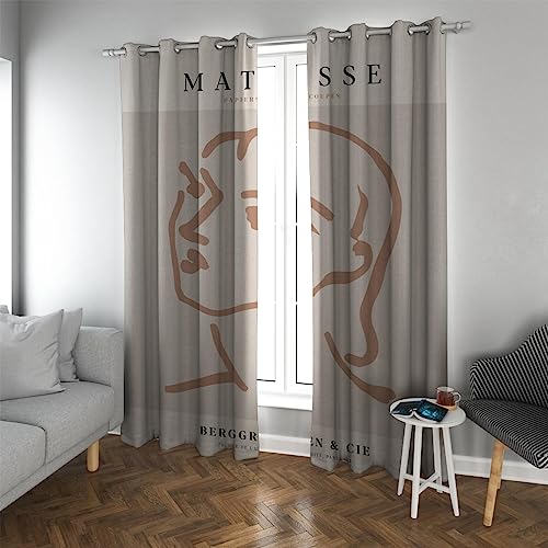 LEFEDA Matisse Verdunkelungsvorhänge für Wohnzimmerdekor braune abstrakte Linie Porträt Einer Frau wärmeisolierte Fenstervorhänge 2 Paneele 2xB132xH160cm