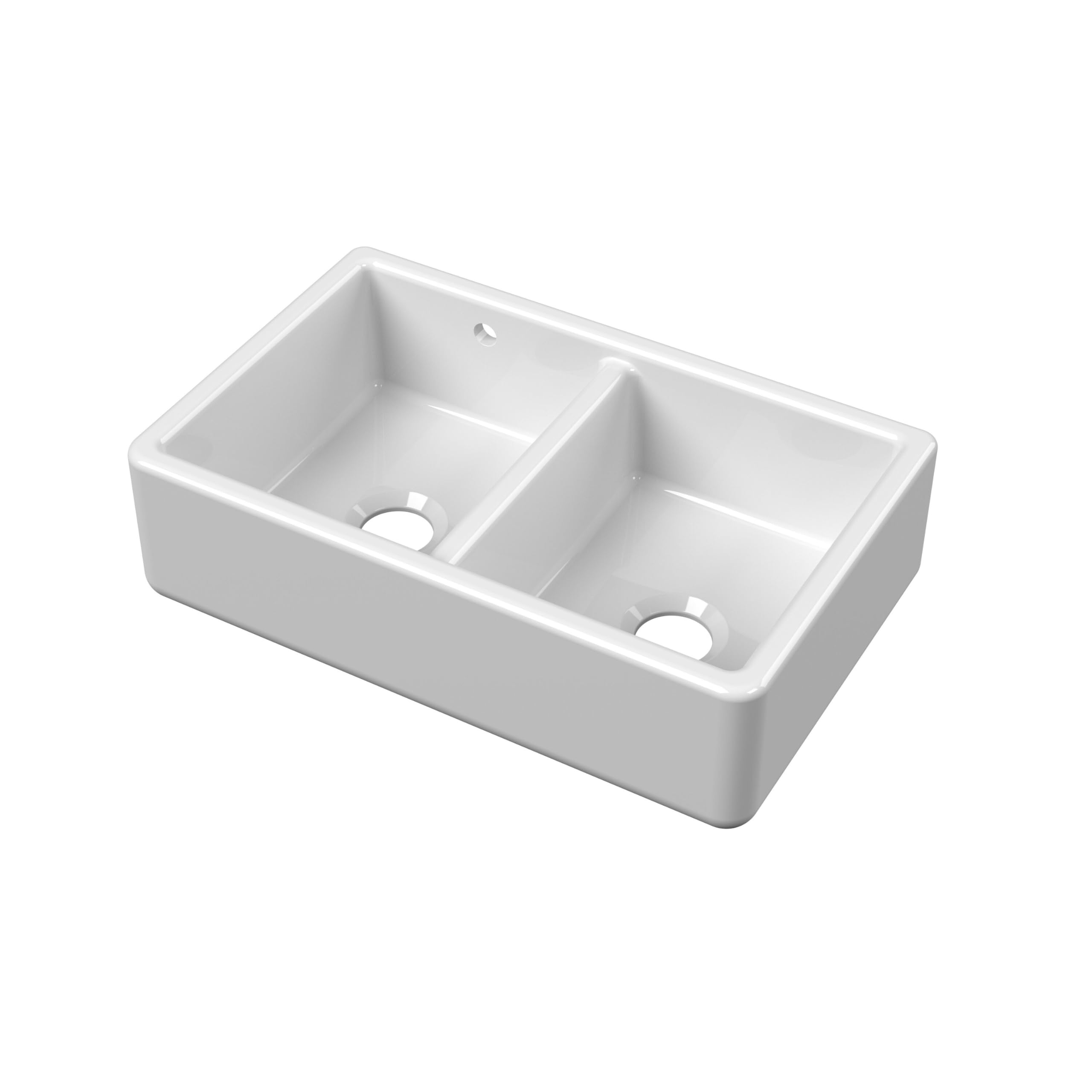 Balterley Fireclay Double Bowl Kitchen Sink - White - 795mm - Stepped Weir