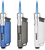 3 Stück Sturmfeuerzeug Jetflamme: Jetflammen Feuerzeug Butan Nachfüllbar, Flamme Einstellbar, Winddicht Jet Gasfeuerzeug für Küche, Camping (Verkauft ohne Butangas)