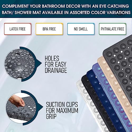 Image of ENKOSI Non-Slip Square Shower Mat 21 x 21 inch - Anti-Slip PVC Bath Mat for Inside Shower Stalls - Durable Shower Floor Mat with Suction Cups and Drain Holes (21x21 Clear Blue)
