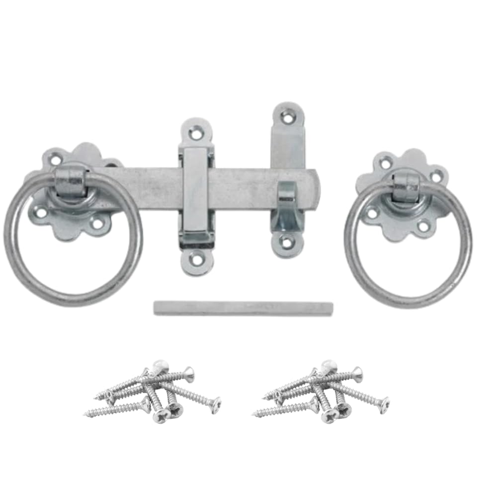 Epsom Door Handle 6 Inch Ring Gate Latch Heavy Duty 4mm Steel with 70mm Rose Galvanised Finish Traditional Gate Latch for Wooden Gates Garden Fences and Sheds