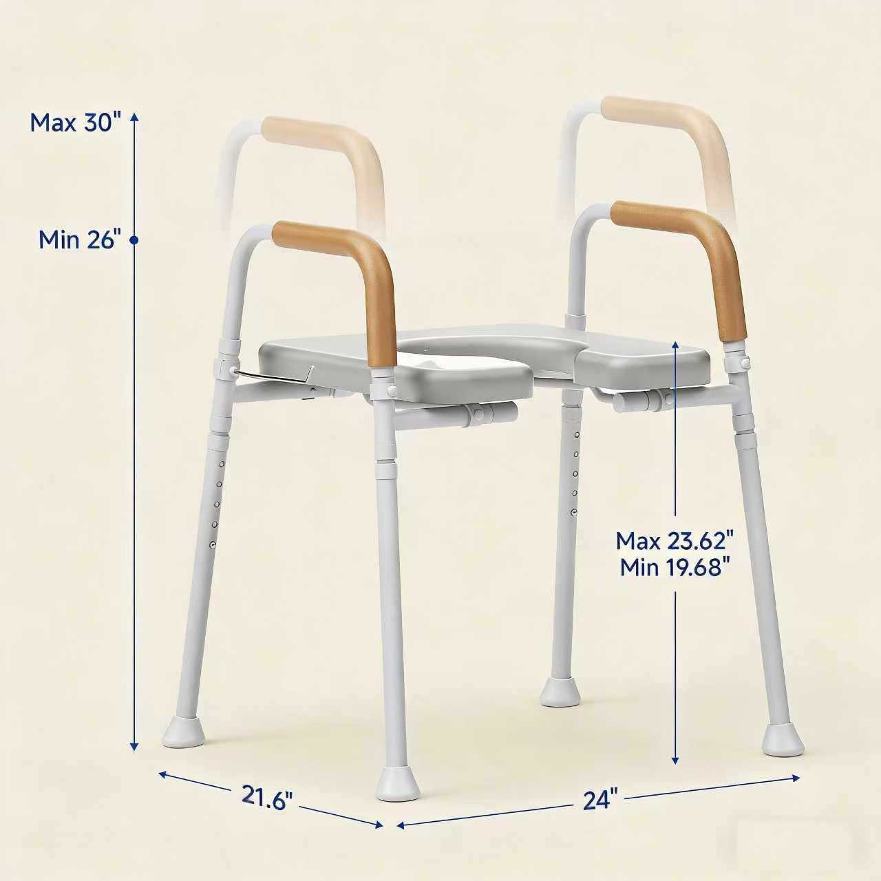 Heavy Duty Toilet Seat Riser with Arms, Open Front Steel Frame, Adjustable Height 19.68" - 23.62", Flip-Up Padded Memory Foam Seat, Bathroom Safety Aid for Elderly & Adults, 350 lbs Capacity