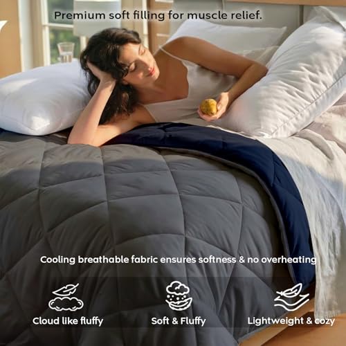 Image of AYKA Reversible AC Comforter 150 GSM Lightweight Microfiber Summer Blanket for Single Bed (60x90 Inches) | Soft Cooling Quilt, Breathable All Season Duvet for AC Room | Navyblue & Grey