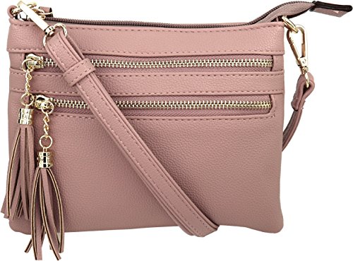 B BRENTANO Vegan Mini Multi-Zipper Crossbody Handbag Purse with Tassel Accents