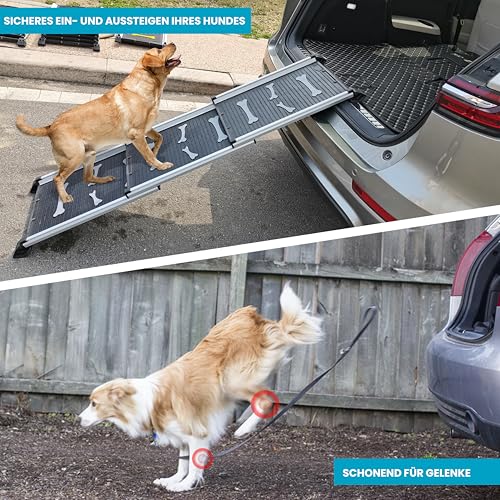 Ultiness® Teleskop-Hunderampe Auto-Hunderampe Hundeautorampe Auto-Kofferraumrampe für Haustiere, Autos, LKWs und SUVs Anti-Rutsch und klappbar Aus leichtem Aluminium Einstiegshilfe Kofferraum