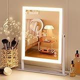 FENCHILIN Schminkspiegel mit Beleuchtung 25x30 cm Hollywood Spiegel 3 Farben Dimmbares Licht Spiegel mit Beleuchtung Musik Lautpsrecher 10x Vergrößerung 360° Drehung Weiß