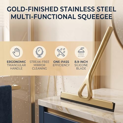 Image of Stainless Steel Squeegee Tools, Window Glassware Household Bathroom Squeegees Mirror Artifact Glass Brush for Scratch Glass Cleaner Gold Tile Ceramic Shower Squeegees