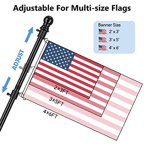 Flag Poles For Outside House, 7Ft Residential Or Commercial Flag Pole Kit, Professional Flagpole For Garden Yard Porch American Flags, Metal Flag Pole Heavy Duty With 2-Position Bracket Holders Black #TOP1