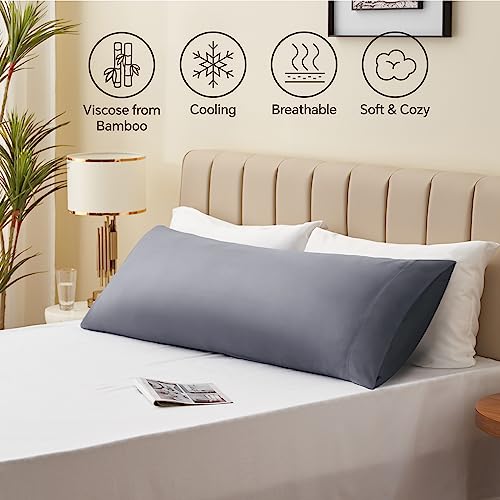 Image of BEDELITE Body Pillow Pillowcase, Rayon from Bamboo, Grey, 20 inchx54 inch | Cooling and Breathable Body Pillow Cover for Hot Sleepers & Night Sweats, Silky Soft Full Long Pillow Case, Envelope Closure