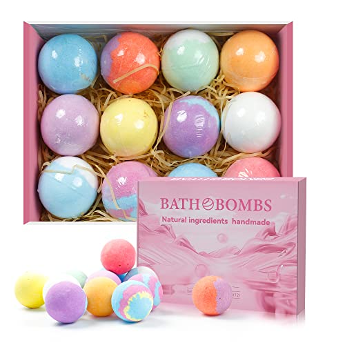 Guan Jing Bath Bombs For Women,12 Pcs Natural Handmade Bath Bomb Gift Set, Relaxing Spa Shower Bombs With Shea Butter & Essential Oils, Self Care, Ideal For Her, Wife, Girlfriend, Mother's Day Gift #TOP30