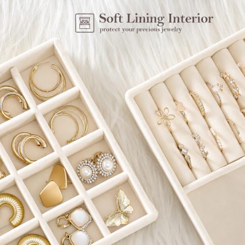 Image of ProCase Stackable Jewelry Organizer Trays for Drawers, Jewelry Drawer Inserts Container Display Case Storage for Earring Necklace Rings Bracelet with Removable Dividers -Beige, 4 Layers