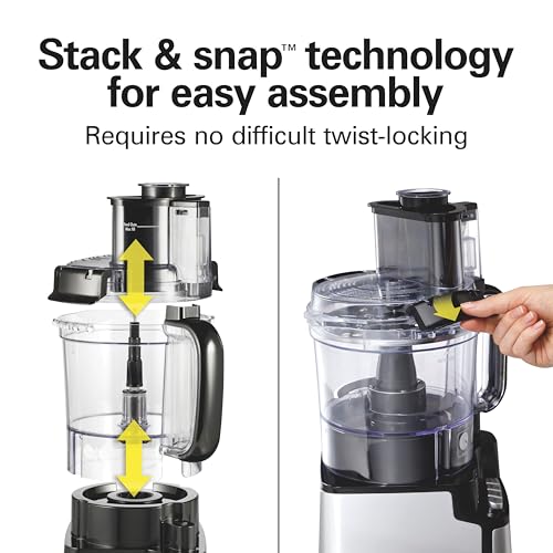 Hamilton Beach Stack & Snap Food Processor and Vegetable Chopper, BPA Free, Stainless Steel Blades, 12 Cup Bowl, 2-Speed 450 Watt Motor, Black (70725A) by Hamilton Beach - Image 2