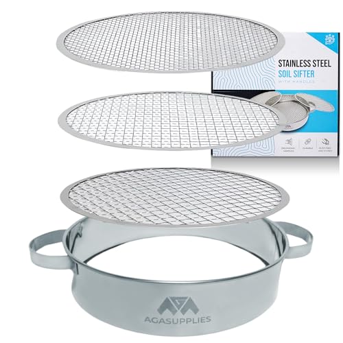 Soil Sifter Set with Handles & 3 Replaceable Mesh Sifters – 30 Cm Stainless Steel Soil Sifter for Gardening, Compost & Bonsai – Large Garden Sifting Tray for Topsoil, Rocks & Sand – Mesh Sieve Set