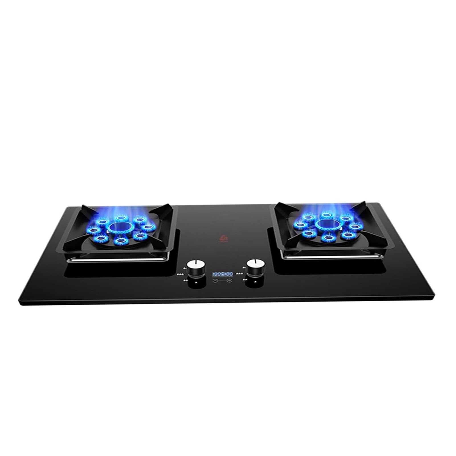 THEGA Cocina De Gas Propano con Encendido Automático, 5,2 KW, 9 Quemadores, Temporizador, Doble Quemador De Vidrio Templado, para Autocaravanas, Apartamentos(LPG)