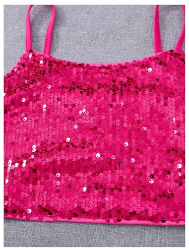 Floerns Girl's 2 Piece Sparkly Sequin Crop Cami Top Spaghetti Strap Party Camisole3