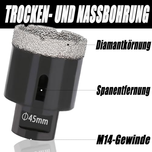 Vearter 15mm Trocken Diamant Kernbohrer, M14 Gewindeanschluss Vakuumgelötete Lochsäge für Mauerwerk, Diamantbohrkrone für Fliesen, Marmor, Granit, Porzellan, Beton und Quarzstein