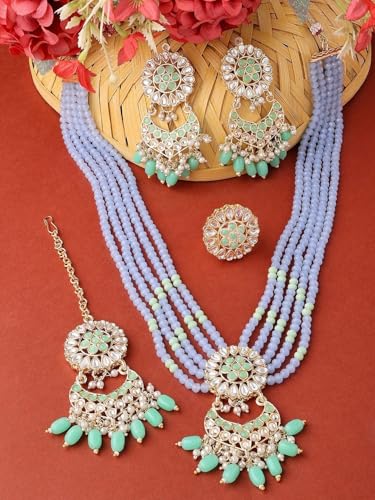 Juego de joyas con cuentas de perlas finas y pedrería selecta en latón 5