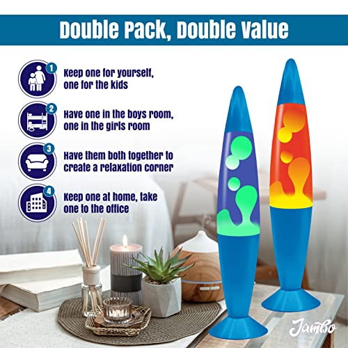 Image of JAMBO 2 Pack- 16 inch Beautiful Lamp- Blue with Yellow /Green Wax and Red with Orange Wax, Relaxing Liquid Lamp, Night Light Nightlight, Lamps for Adults Teens Kid