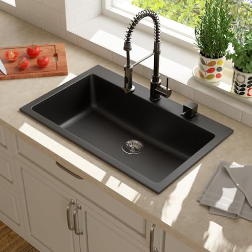 Évier de cuisine noir Lordear 83,8 cm en quartz composite