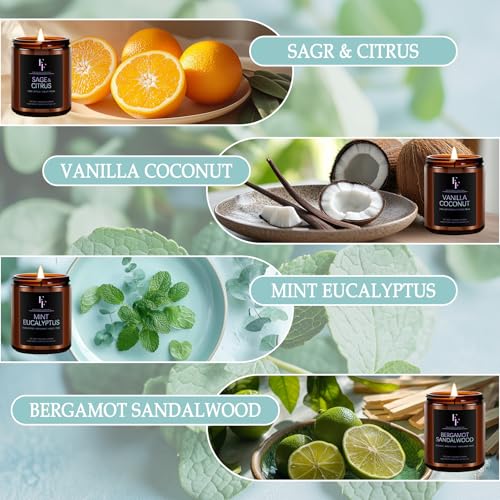 Scented Candles Set, Candles for Home Scented Soy Wax Candles, 4 Pack 28 Oz Aromatherapy Candles Gift Set for Women Men (Sage/Vanilla/Mint/Sandalwood) - Image 3