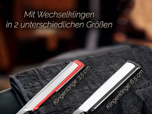 Foto von Solinger Rasiermesser Rasier-Set für Männer mit Wechselklingen Made in Germany Bartpflege Messer mit Kleiner/Großer Rasierklinge Bartmesser Barbier Nassrasierer für die perfekte Nassrasur (Silber)