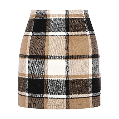 leryveo Jupe à Carreaux pour Femme Taille Haute,Jupes trapèze pour Femmes | Jupe à Carreaux Taille Haute pour Femmes, Mini Jupes Moulantes en Laine Crayon pour l'automne et l'hiver Cover