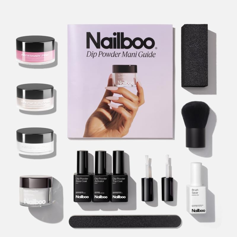 Nailboo Dip Powder Nail Kit Bundle  3 Dip Powders & Full System with Base, Activator & Top Coat  Strengthens Nails No UV Needed, Pink or Nude Shades, 0.8oz Each