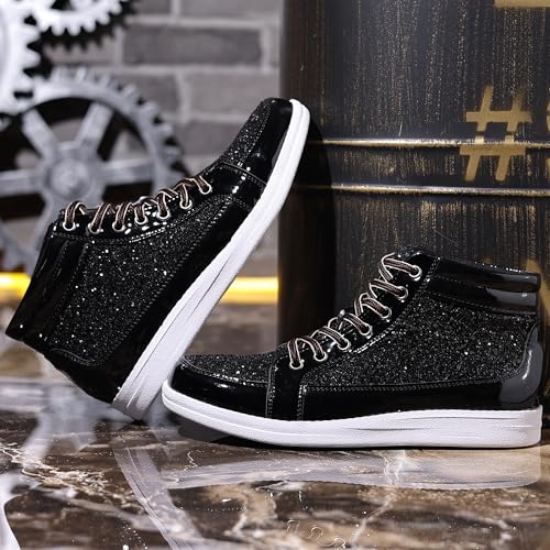Trsorini Mens Glitter Sparkly Shoes Bling Sequin Lace Boots Fashion Sneakers High Top Casual Shiny Shoes4