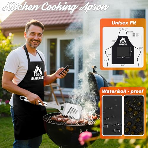 Image of ROMANTICIST 26pcs Grilling Gifts for Men, Dad Gifts for Father's Day, Stainless Steel BBQ Grill Accessories Tools Set, Heavy Duty BBQ Utensils Kit with Apron, Thermometer, Mats in Aluminum Case Silver