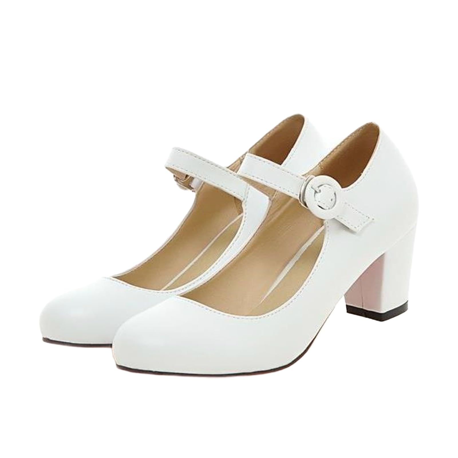 Sandali da donna con tacco Mary Jane, scarpe con tacco a blocco, con fibbia | Comode eleganti scarpe da sposa basse scarpe da ballo leggere in pelle scarpe da lavoro per ufficio feste
