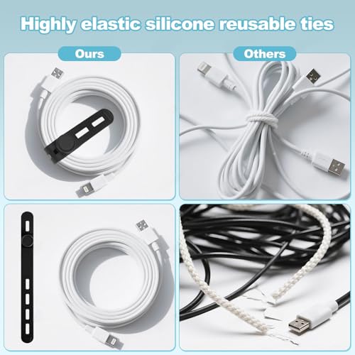 15 unidades de atadores para cables de silicona reutilizables, organizadores flexibles para cables de cargador, secador de pelo y cables eléctricos para hogar y oficina miniatura 5