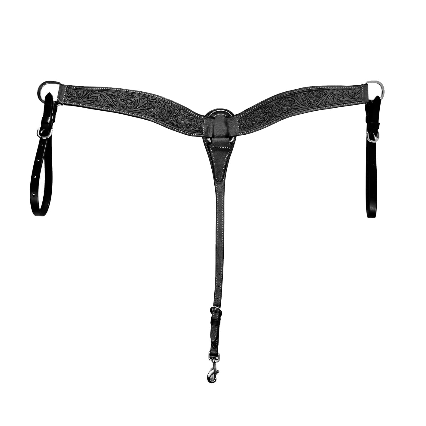 Collier de poitrine en cuir véritable avec motif floral, selle de cheval occidentale, marron, noir, noir, 7,6 cm