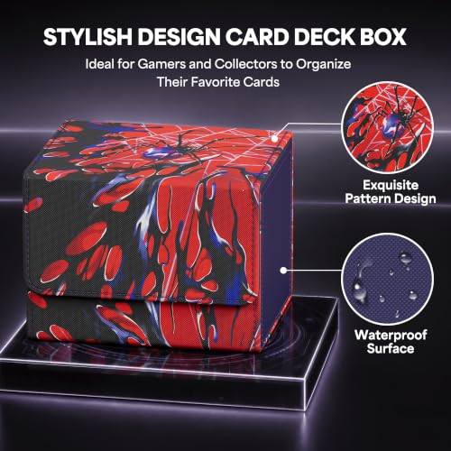 Image of Kabinka MTG Deck Box, Premium Printed Card Deck Box Holds 120+ Single Sleeved Cards, Leather TCG Deck Box with Magnetic Closure, Card Storage Box for MTG, TCG, CCG Cards (Red & Black)