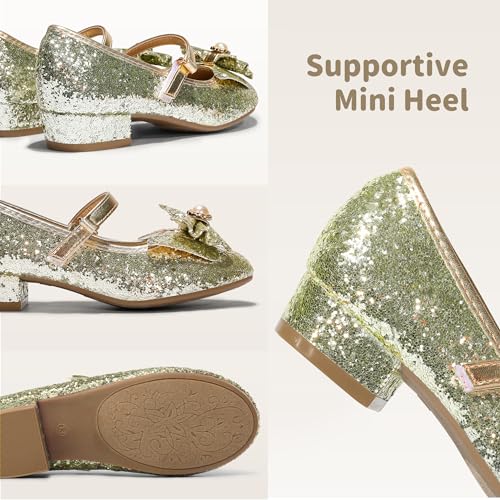 Image of DREAM PAIRS Girls Dress Shoes Princess Shoes for Toddler Little Girl Mary Jane Low Heels Glitter Flower Party Wedding Footwear
