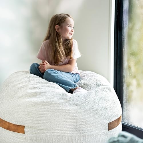 Image of Big Joe Fuf 4Ft Foam Bean Bag Chair with Removable Cover for Kids, Teens, Sandstone Textured Boucle, 4 Foot Large Reading and Gaming Seat | Premium Shredded Foam Filled, Textured Boucle, Adult-Sized Comfortable Seating, Supports Up to 300 lbs