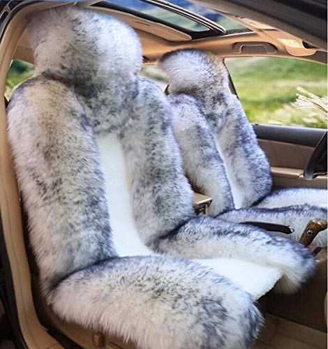 🛒 Crazy Deals Gracefur Car Seat Cover Genuine Australia Sheepskin Luxury Wool Front Seat Covers Fits Car, Truck, SUV, or Van Grey Tips (1 Piece)