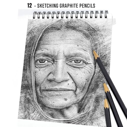 Image of DaKos Sketch Pencil Set - Drawing Pencil Set and Shading Pencil Set for Artists, with A5 Drawing Sketch Book, Perfect Sketching Kit of Charcoal Pencil and Shading Art (23 Pcs.)