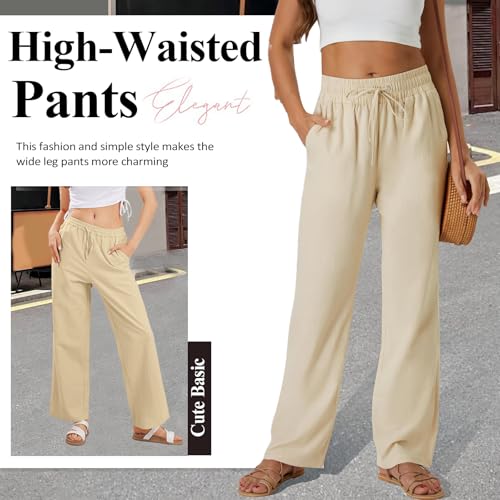 Women's Linen Drawstring Pants - High Waist Loose Fit with Side Pockets4