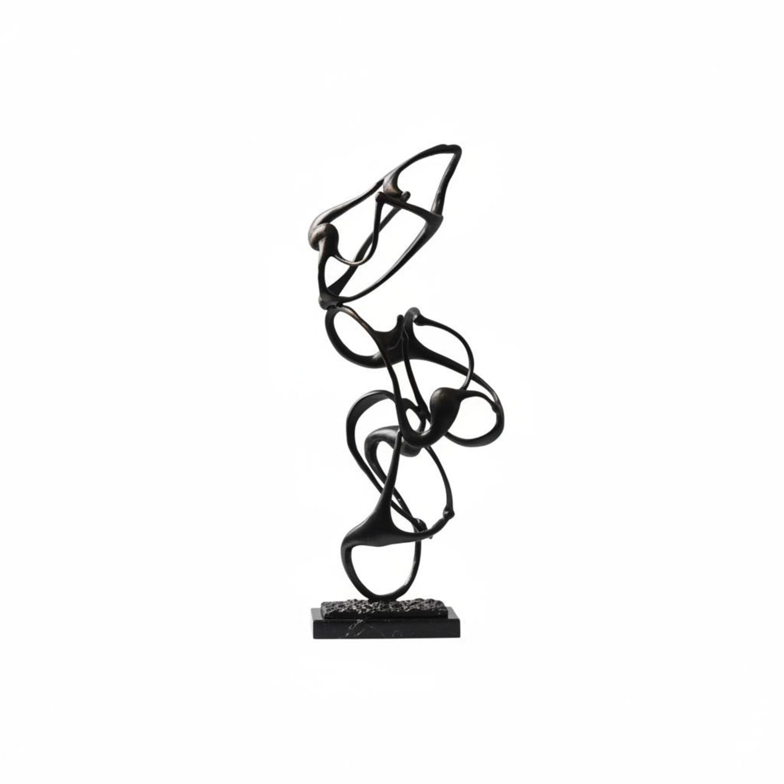 Gralara Escultura Geométrica Retro Escultura Metálica Minimalista Figura Conceptual Negra para el Vestíbulo, Bronce Negro, Bajo