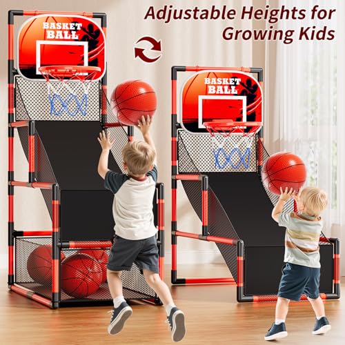 Image of NIPLOOOW Arcade Basketball Game Set for Kids 3-12 Years Old, Kids Basketball Hoop with 4 Balls & Pump, Indoor Outdoor Sports Play Toys, Basketball Games Toys, for Boys Girls Teens