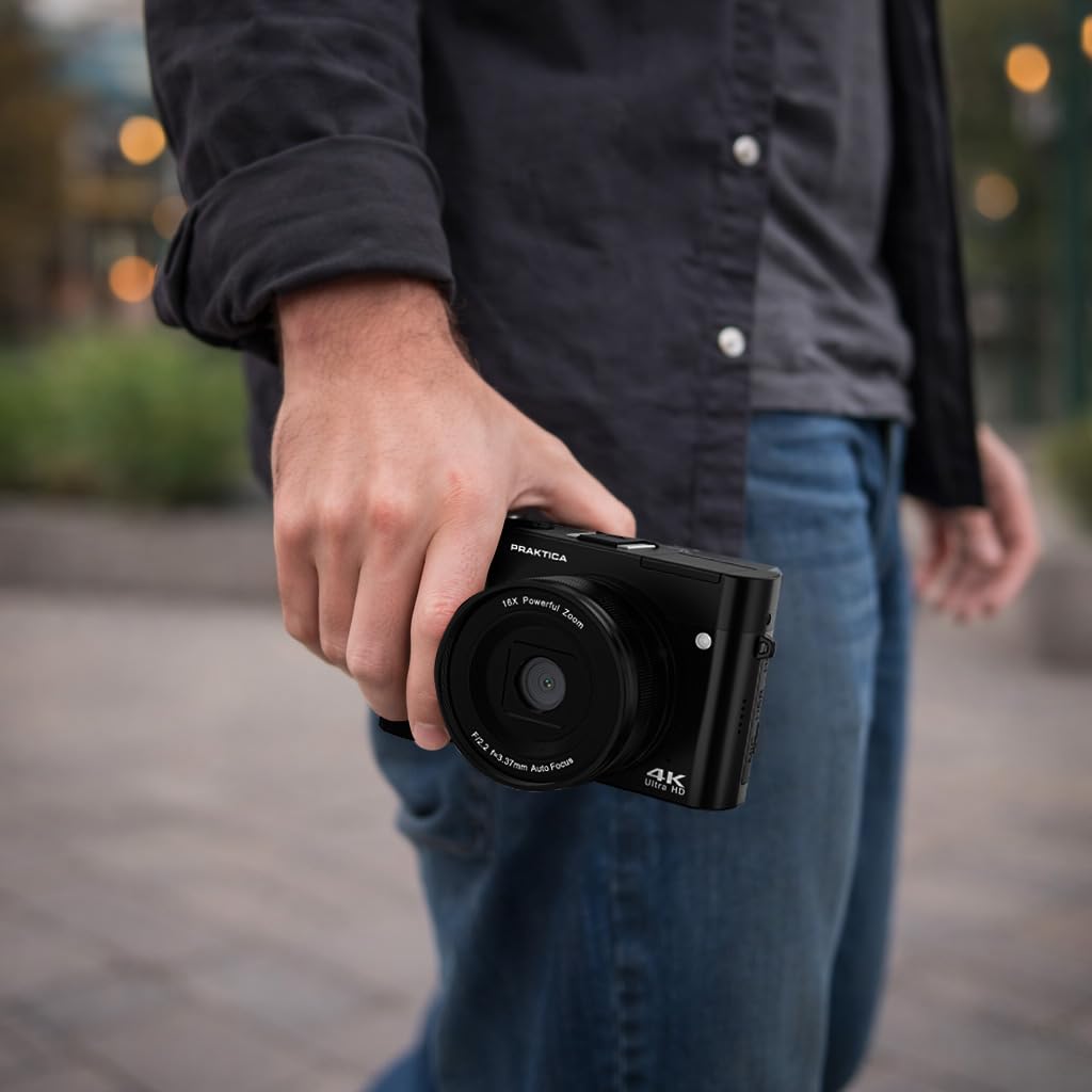 Praktica Cámara sin Espejo DZ16 de 13 MP, sensores CMOS duales, Zoom Digital de 16x, Video 4K Ultra HD